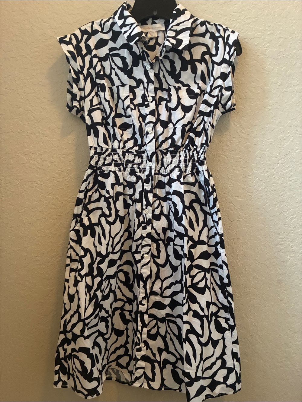 Monteau Black & White Floral-Print Shirt Dress